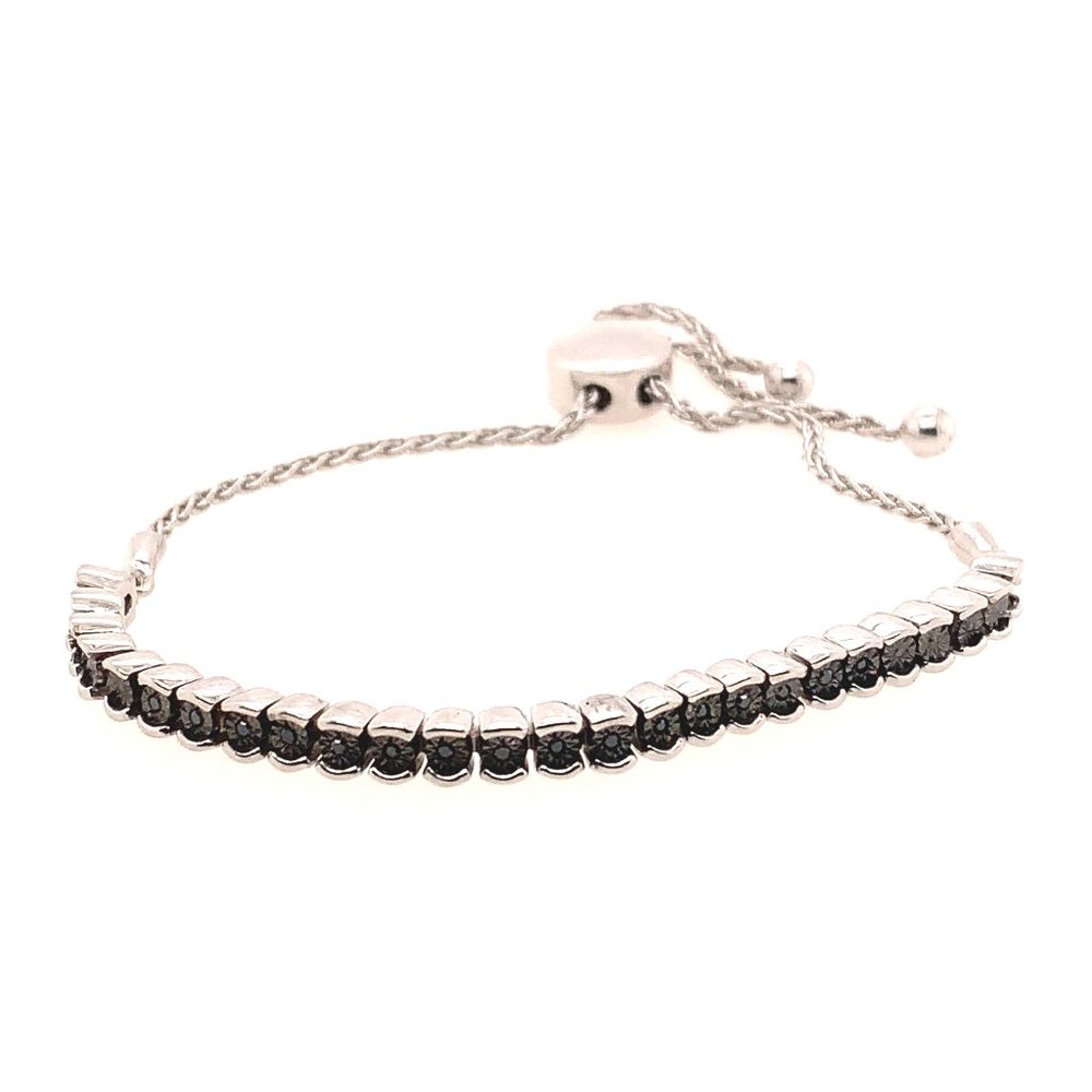 Bezel-Set Black Diamond Bolo Bracelet in Sterling